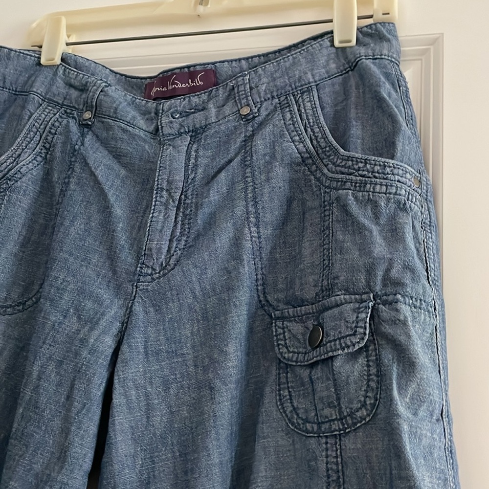 Gloria Vanderbilt All Cotton Palazzo Pants Size 10 Blue Capri Cargo Y2K Outdoors